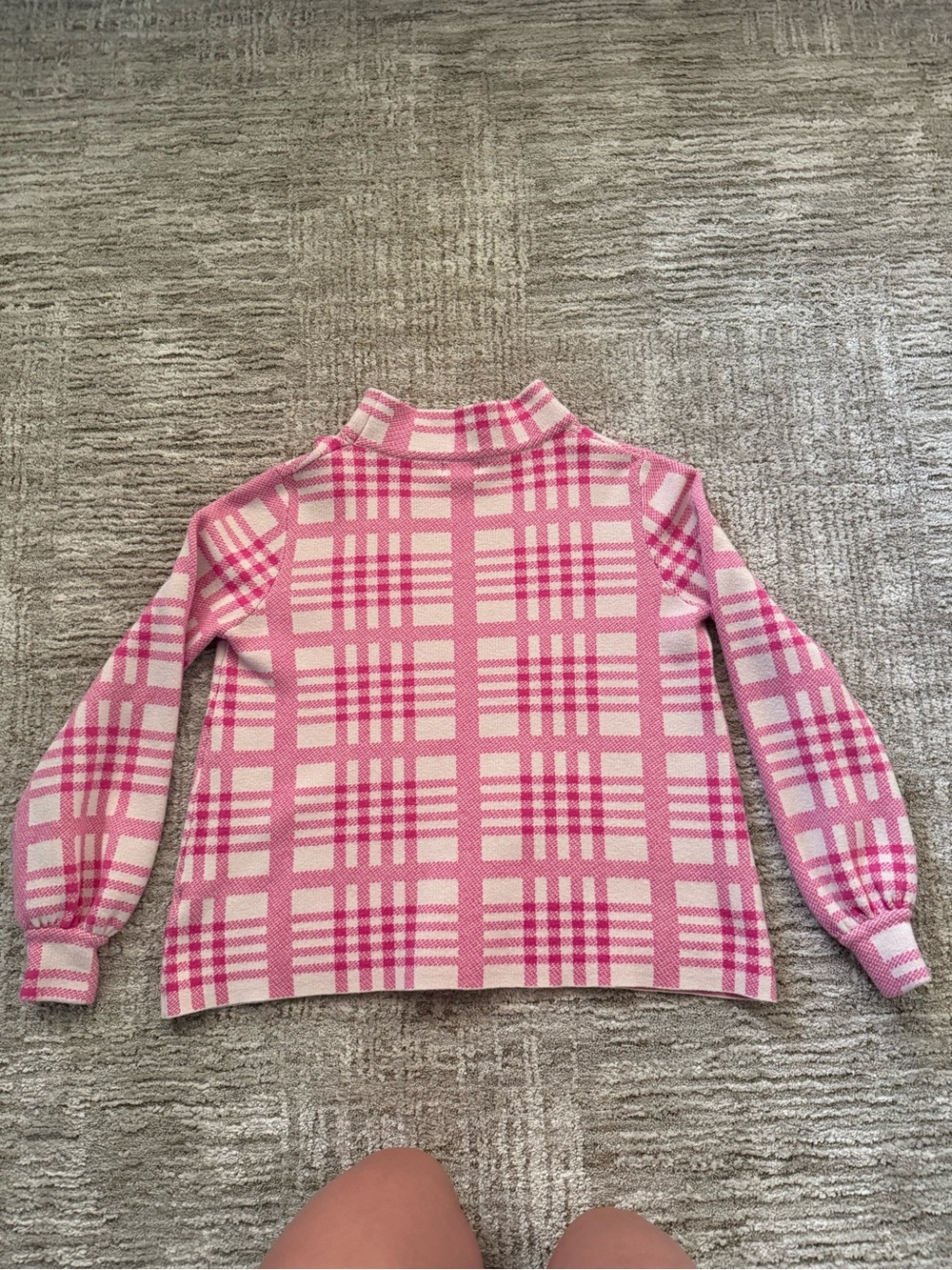 Pink Plaid Mock Neck Sweater - Women
